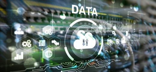 DATA internet concept. Universal background for presentation. Blurred server room background