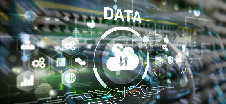 DATA internet concept. Universal background for presentation. Blurred server room background