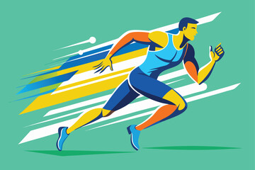 Dynamic Illustration of an Athlete Running at Full Speed with Geometric Shapes Conveying Motion and a Vibrant Color Palette