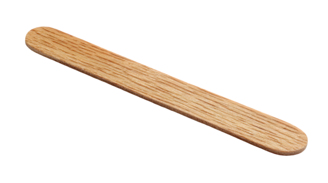 A single wooden stick with rounded edges and visible wood grain lying diagonally on a black background