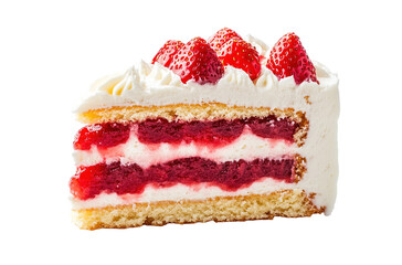 White chocolate strawberry yogurt cake decorated with fresh fruits and chocolate chunk on wood table. Delicious and sweet pink cake for Valentines or birthday party. Homemade bakery concept.