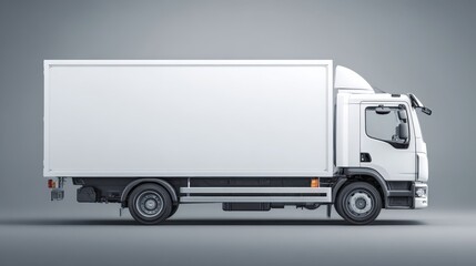 White Delivery Truck Mockup Isolated on Gray Background, Ideal for Transportation and Logistics Branding