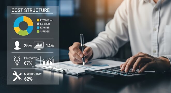 Analyzing Cost Structure: Business Professional Reviewing Financial Data with Calculator and Pen for Strategic Decision-Making - Powered by Adobe