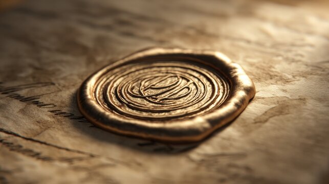 A close-up of a sealed wax stamp with an intricate RS monogram on old textured paper,