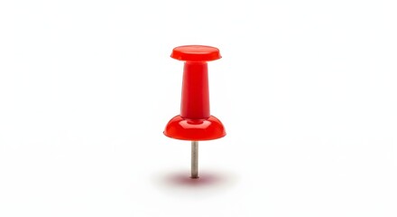 Bright Red Pushpin on White Background with Shadow, Ideal for Office, Organization, and Planning Concepts