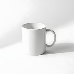 Fototapeta premium Clean White Ceramic Coffee Mug with Soft Shadows on a Bright Background, Ideal for Branding and Product Mockups