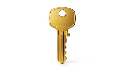 Gleaming Gold Key Symbolizing Access, Security, and Success - Isolated on White for Versatile Design and Conceptual Themes