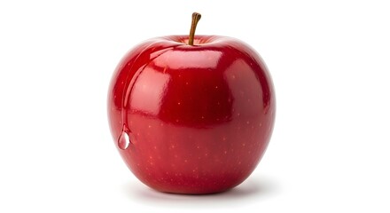 Vibrant Red Apple with a Single Water Droplet, Symbolizing Freshness, Healthy Eating, and a Crisp, Juicy Snack