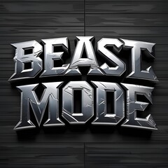Strong and aggressive text logo &ldquo;BEAST MODE&rdquo; with metallic silver effect, 3D embossed style, transparent PNG