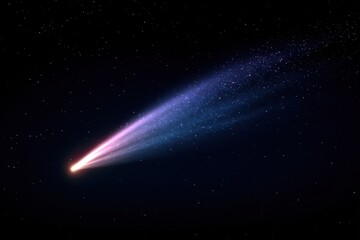 Vibrant comet streaks across the night sky illuminating the darkness with colorful trails