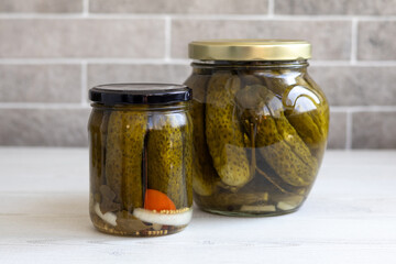Homemade pickled cucumbers in jars