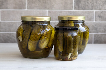 Homemade pickled cucumbers in jars