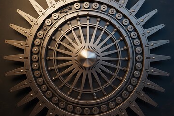 Obraz premium Intricate metallic gear mechanism showcasing industrial precision and robust engineering for manufacturing and technology concepts