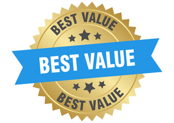 best value. best value round blue and gold label isolated on transparent background