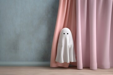 Shy ghost hiding behind curtain