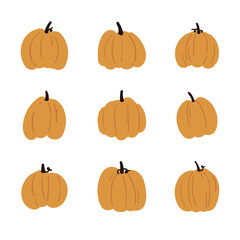 Pumpkins for Halloween and Thanksgiving day. Pumpkins isolated on white background. Vector illustration.
