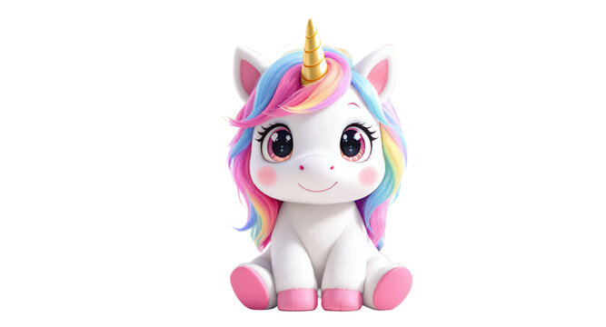 Adorable Rainbow Unicorn Magical 3D Render for Kids Products