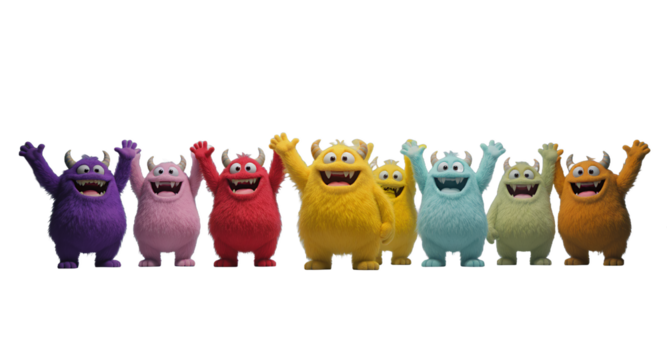 Adorable Rainbow Furry Monsters Perfect for Kids Products Branding