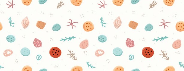 Probiotic Data Visualization Colorful Hand-Drawn Pattern of Fruit and Vegetable Icons with Leaves and Dots on White Background gut microbiome data visualization tiles and blur background wallpaper