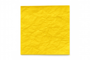 Close-up of a crumpled yellow paper texture, isolated on a transparent background, creating a striking visual element