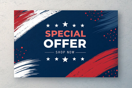 Special Offer banner for shopping with American flag colors, promoting a limited time deal to shop now. - Powered by Adobe