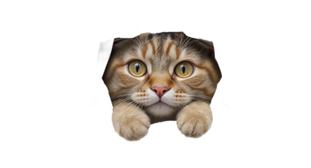 Cute Cat Peeking Through Torn Paper Adorable Pet Photo for Commercial Use