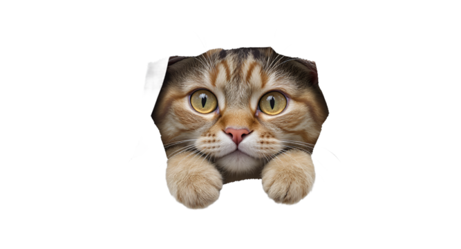 Cute Cat Peeking Through Torn Paper Adorable Pet Photo for Commercial Use