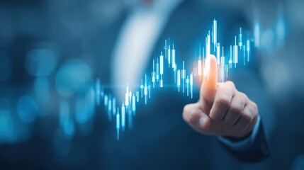 Analyzing Market Trends: Businessman Touches Interactive Stock Chart Display Interface for Financial Investment Strategy