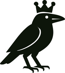 Minimalist Black Crow Silhouette with Crown – Royal Bird Vector Icon