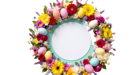 Easter Floral Wreath with Eggs Blank Circle for Text or Logo