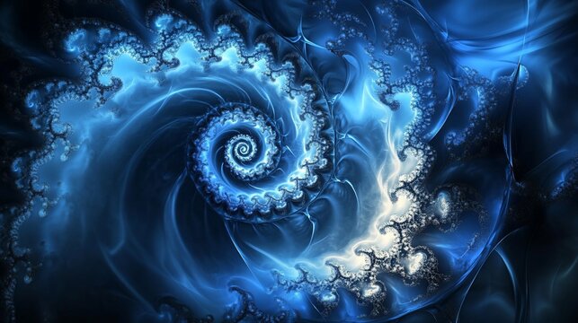 Abstract fractal design with a swirling pattern in shades of blue and black