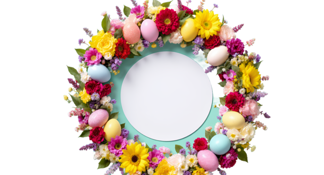 Easter Floral Wreath with Eggs Blank Circle for Text or Logo