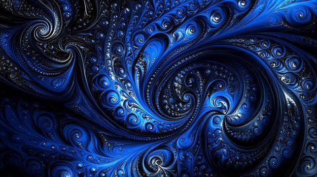 Abstract fractal design featuring blue swirling patterns against a dark textured background