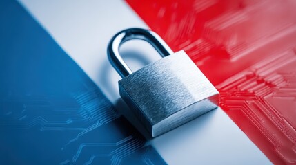 Security padlock over a national flag background, symbolizing cybersecurity and data protection efforts