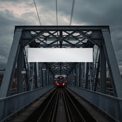 Banner Billboard Mockup on a Railway Truss Bridge with Approaching Train
