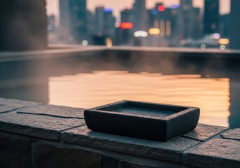 Red metal tables and chairs in a restaurant with music playing on the street