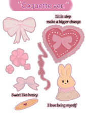 Coquette Aesthetic Cute Bows, Hearts, and Bunny Illustration Sticker Logo