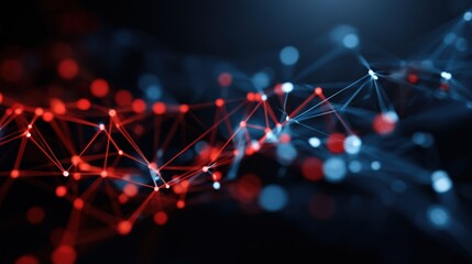 Abstract Network Connection Background with Red and Blue Nodes, Representing Data and Technology