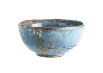 rustic blue empty food bowl isolated on white or transparent png
