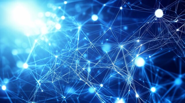 Abstract futuristic blue technology background with interconnected network of glowing dots and lines