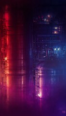 Obraz premium Illuminated industrial complex with colorful lights