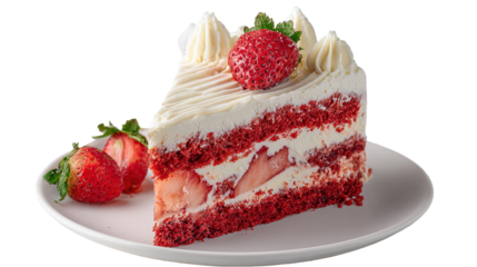 White chocolate strawberry yogurt cake decorated with fresh fruits and chocolate chunk on wood table. Delicious and sweet pink cake for Valentines or birthday party. Homemade bakery concept.