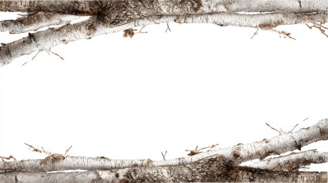 Birch Branches Frame: Rustic Wood Border for Natural Designs, Textures, and White Backgrounds