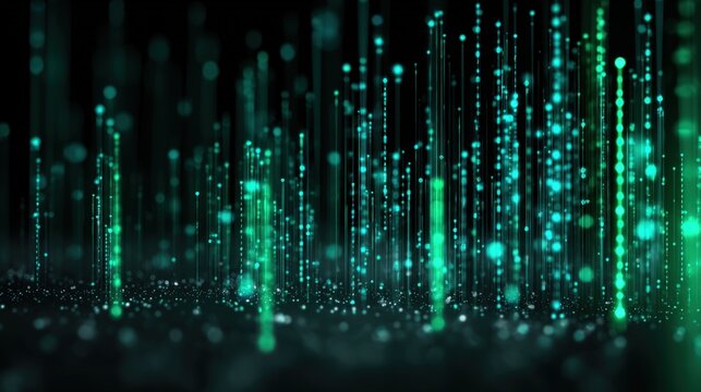 Abstract Digital Network Background with Glowing Green Particle Streams for Technology and Innovation Concepts