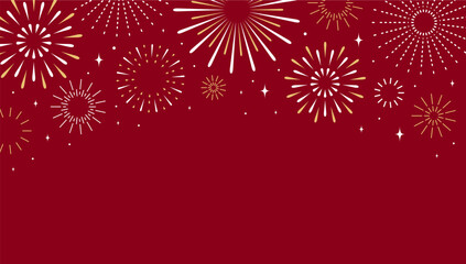 Festive fireworks. White gold firework on top border of red background, festive Christmas and New Year celebration. Independence Day holiday cards, banners, party invites. Vector illustration