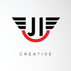 JI Creative Wings Letter Logo with Modern Shield - Powerful Business and Branding Symbol