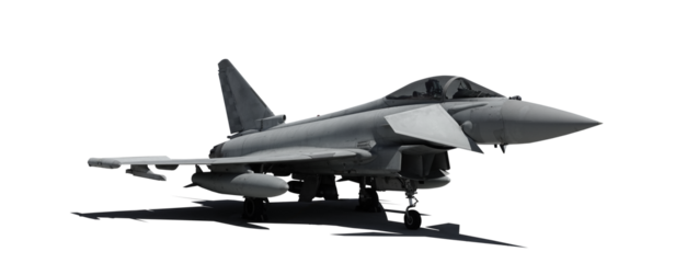 eurofighter typhoon military jet fighter with shadow on the ground isolated on transparent background