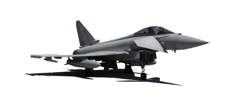 eurofighter typhoon military jet fighter with shadow on the ground isolated on transparent background