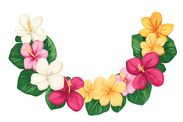flat illustration of a lei (Hawaiian flower necklace) made from plumeria and hibiscus vector illustration
