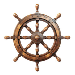 Obraz premium Classic wooden ship steering wheel with detailed craftsmanship and natural texture, isolated on transparent background for nautical and maritime themes.